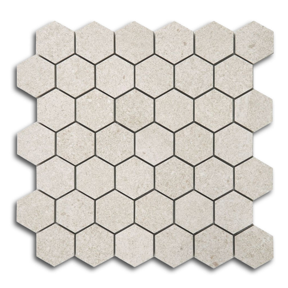 2" Forte Beige Hexagon Marble Laminated Porcelain Mosaic Tile