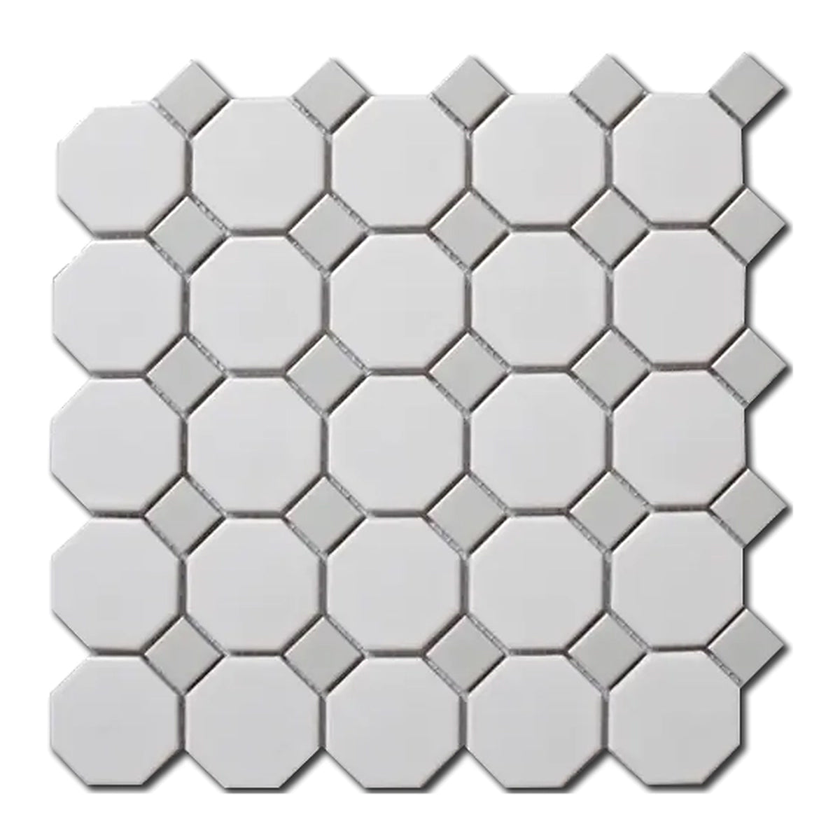 Array White/Gray Octagon Porcelain Mosaic Tile - American Tile Depot