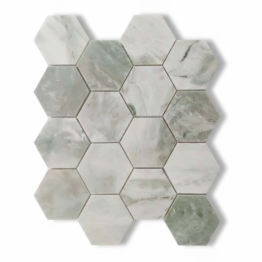 Mineralis Green Mix Hexagon Marble Polished Mosaic Tile - American Tile Depot