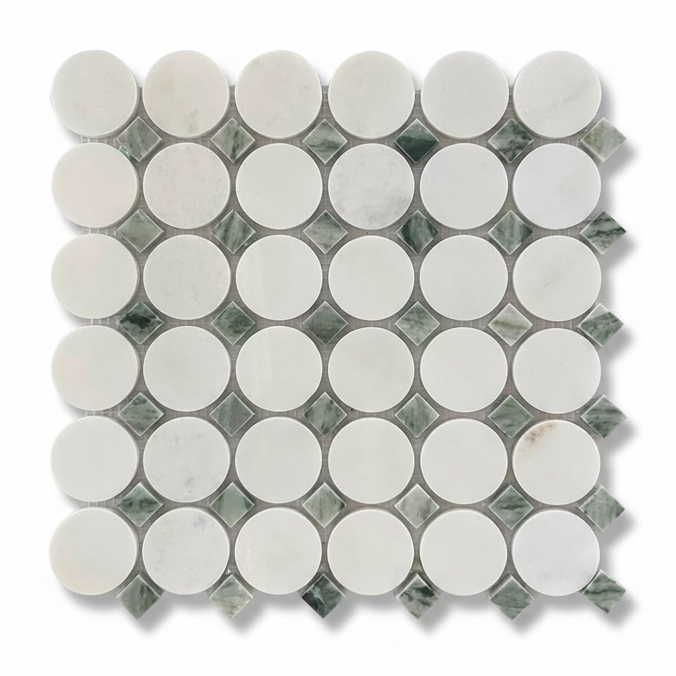Mineralis Green Mix Circle Marble Polished Mosaic Tile - American Tile Depot