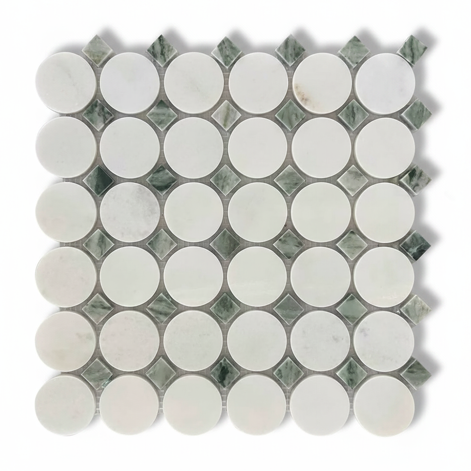 Mineralis Green Mix Circle Marble Polished Mosaic Tile - American Tile Depot