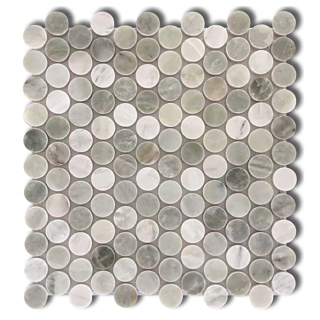 Mineralis Green Mix Penny Round Marble Polished Mosaic Tile - American Tile Depot