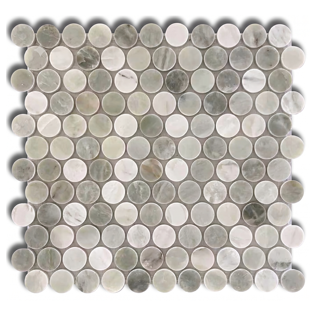 Mineralis Green Mix Penny Round Marble Polished Mosaic Tile - American Tile Depot