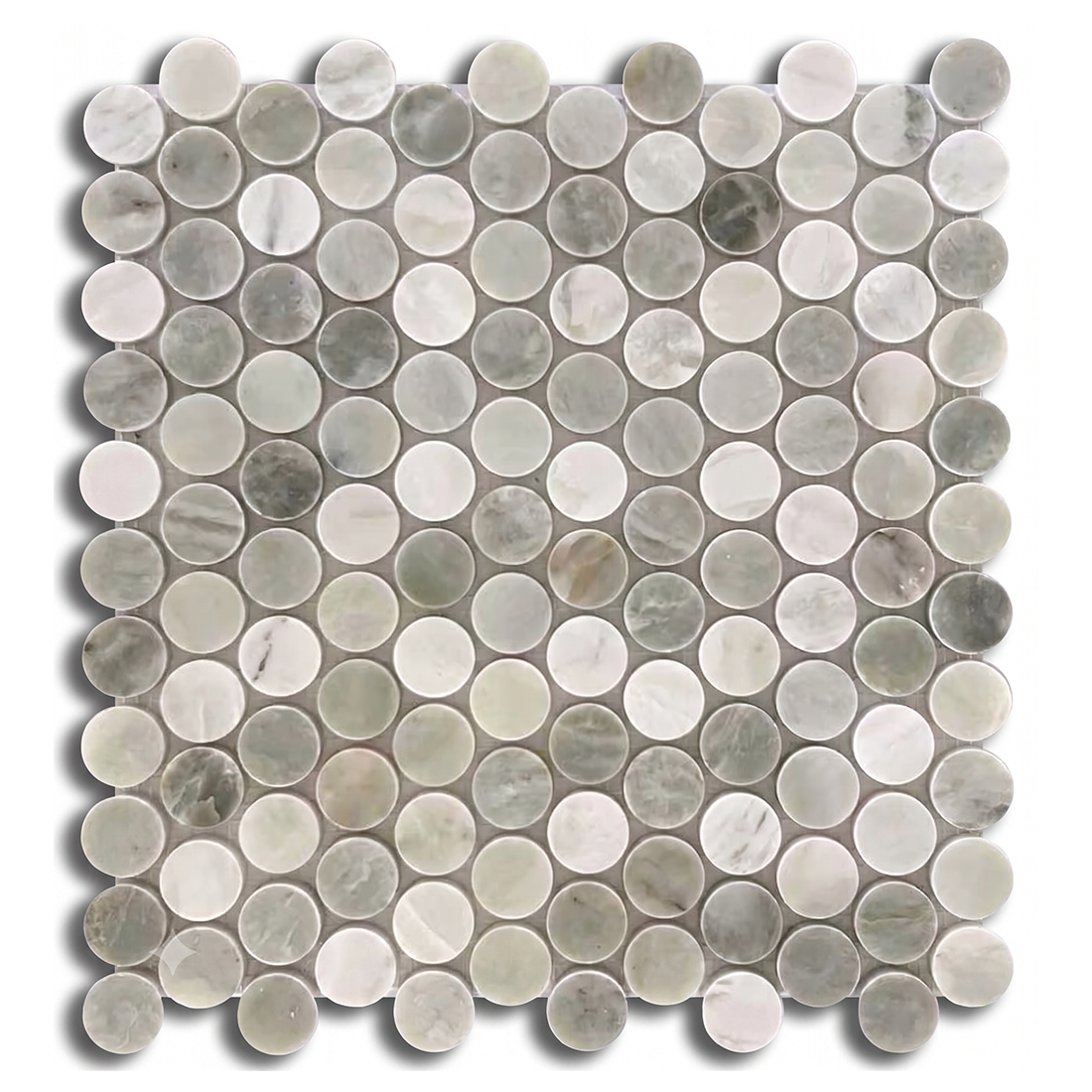 Mineralis Green Mix Penny Round Marble Polished Mosaic Tile - American Tile Depot