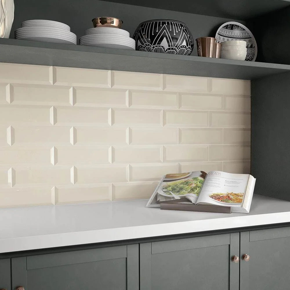 CLEARANCE - 4×12 Hawthrone Refined White Beveled Glossy Ceramic Wall Tile - American Tile Depot
