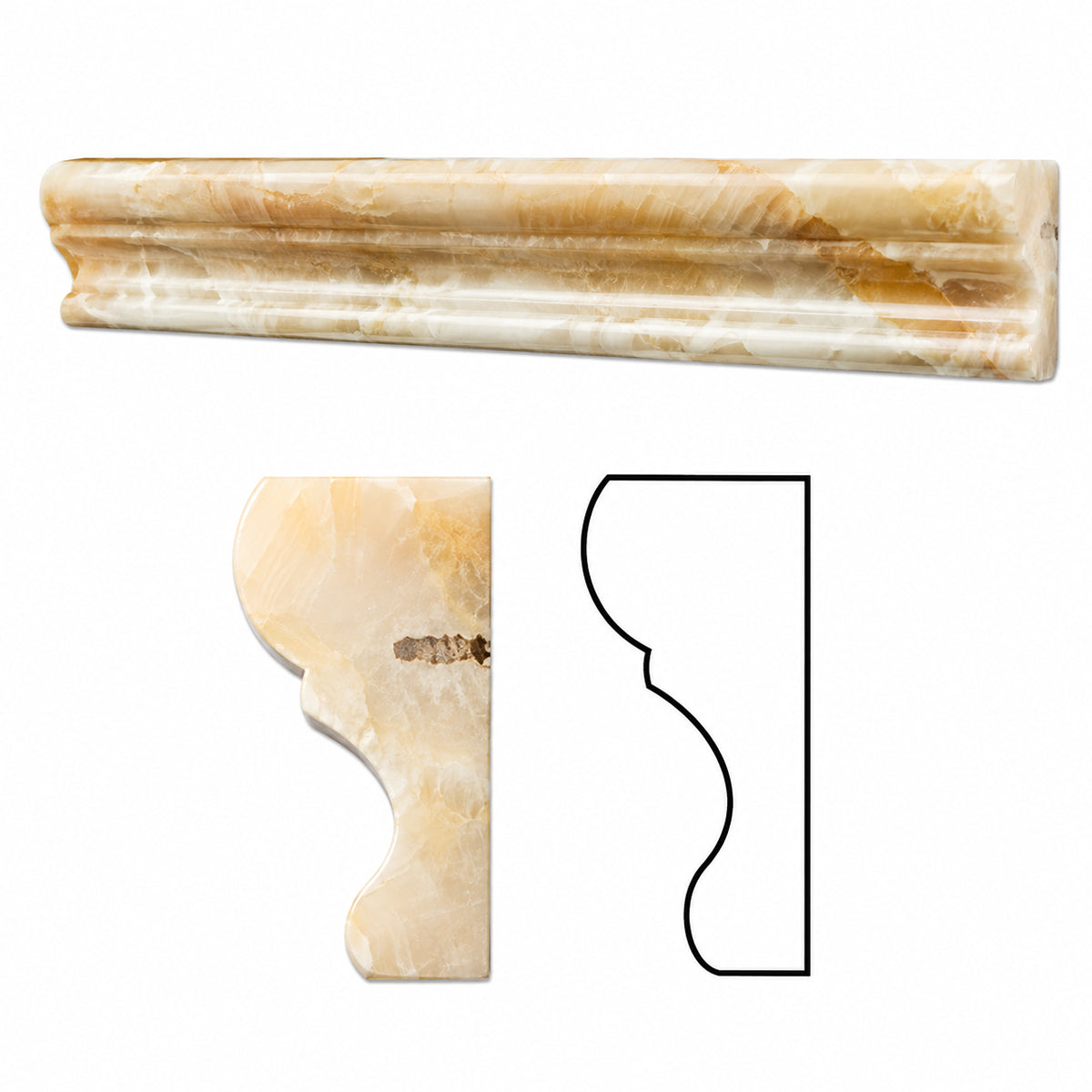 Honey Onyx Polished 2x12 Crown Mercer Molding Trim