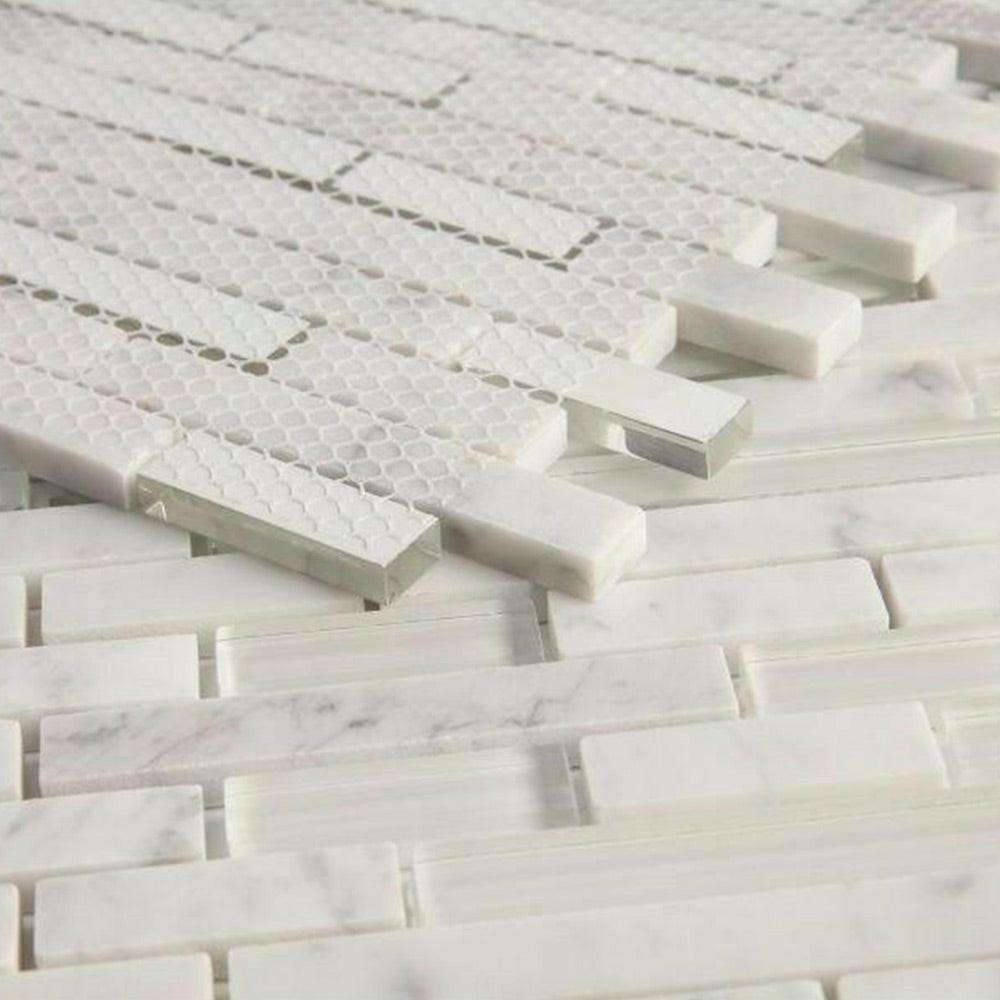 Horizon Sunrise Carrara White Linear Mosaic Wall Tile Horizon Sunrise Carrara White Linear Mosaic Wall Tile - American Tile Depot