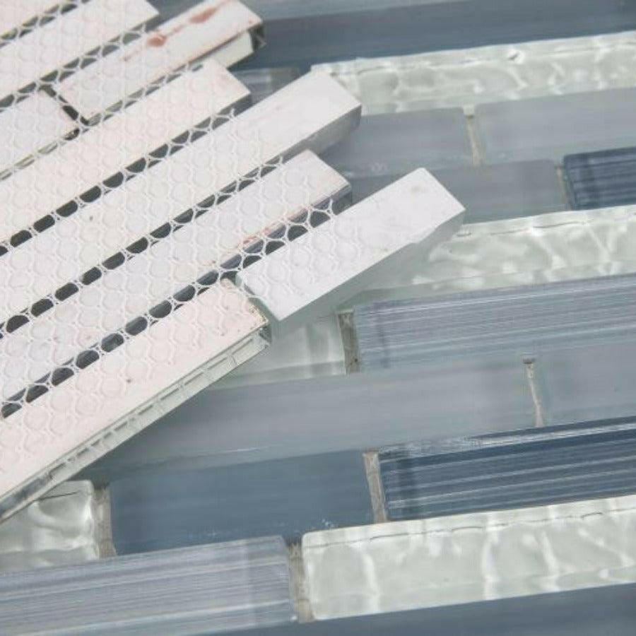 Horizon Sunset Rain Blue Glossy Linear Glass Mosaic Tile Horizon Sunset Rain Blue Glossy Linear Glass Mosaic Tile - American Tile Depot