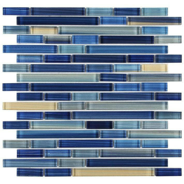 Horizon Sunset Sapphire Glossy Linear Glass Mosaic Tile Horizon Sunset Sapphire Glossy Linear Glass Mosaic Tile - American Tile Depot