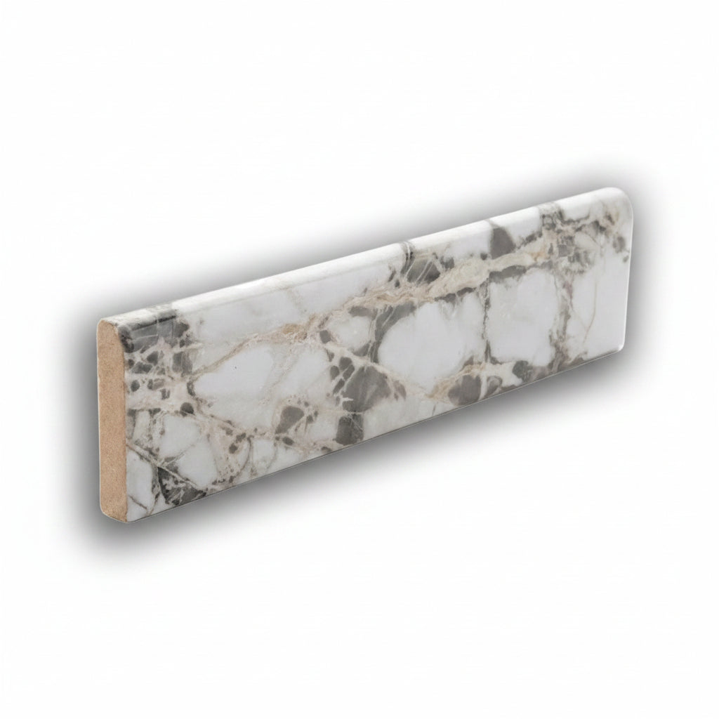 3x12 Palma White Marble Look Ceramic Bullnose Tile 3x12 Palma White Marble Look Ceramic Bullnose Tile - American Tile Depot