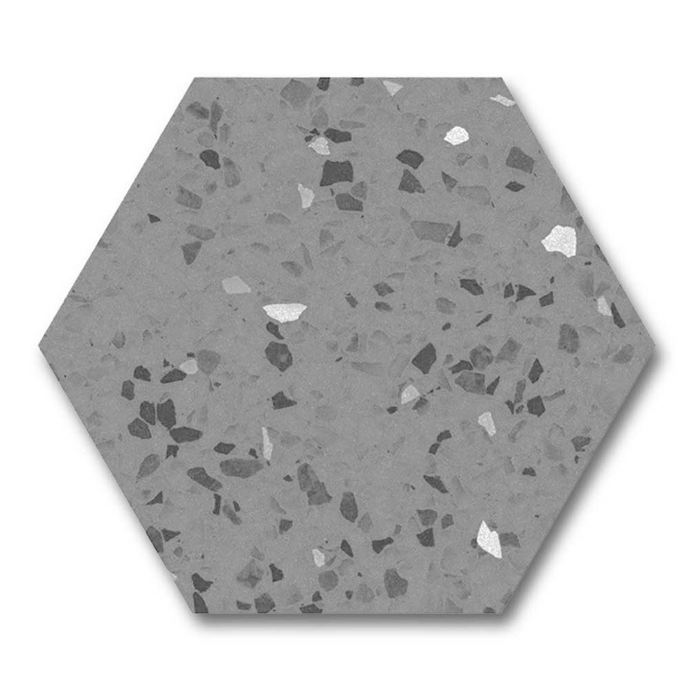 Inspire Grey Matte Terrazzo Look 8" Hexagon Porcelain Tile