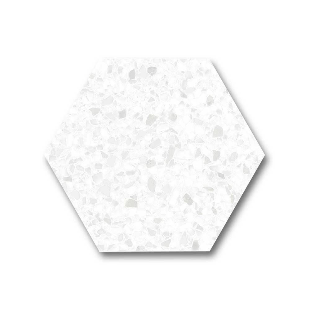 Inspire White Matte Terrazzo Look 8" Hexagon Porcelain Tile