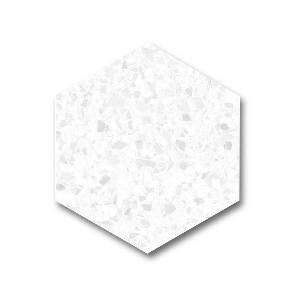 Inspire White Matte Terrazzo Look 8" Hexagon Porcelain Tile