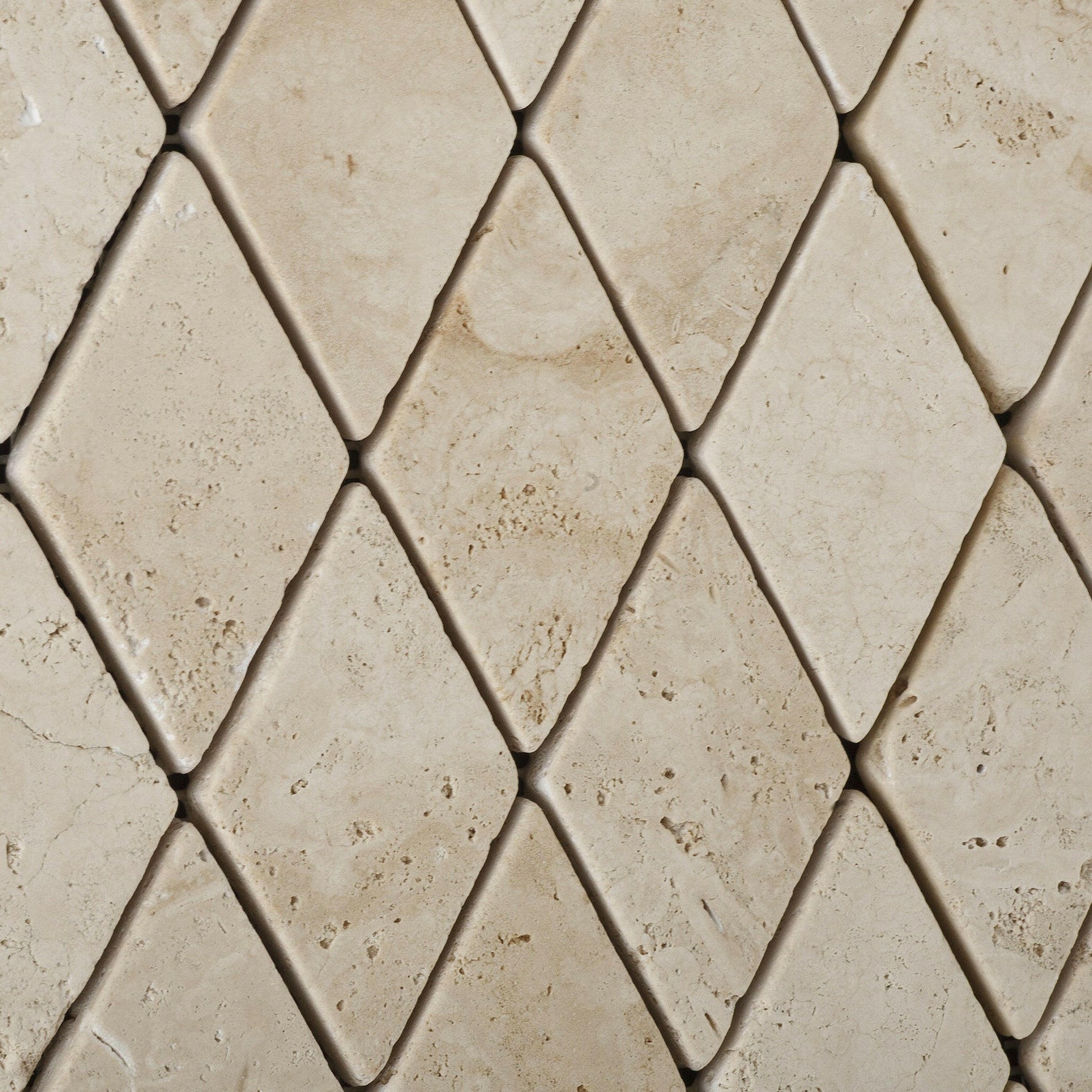 Ivory Travertine 2x4 Tumbled Diamond Mosaic Tile Ivory Travertine 2x4 Tumbled Diamond Mosaic Tile - American Tile Depot