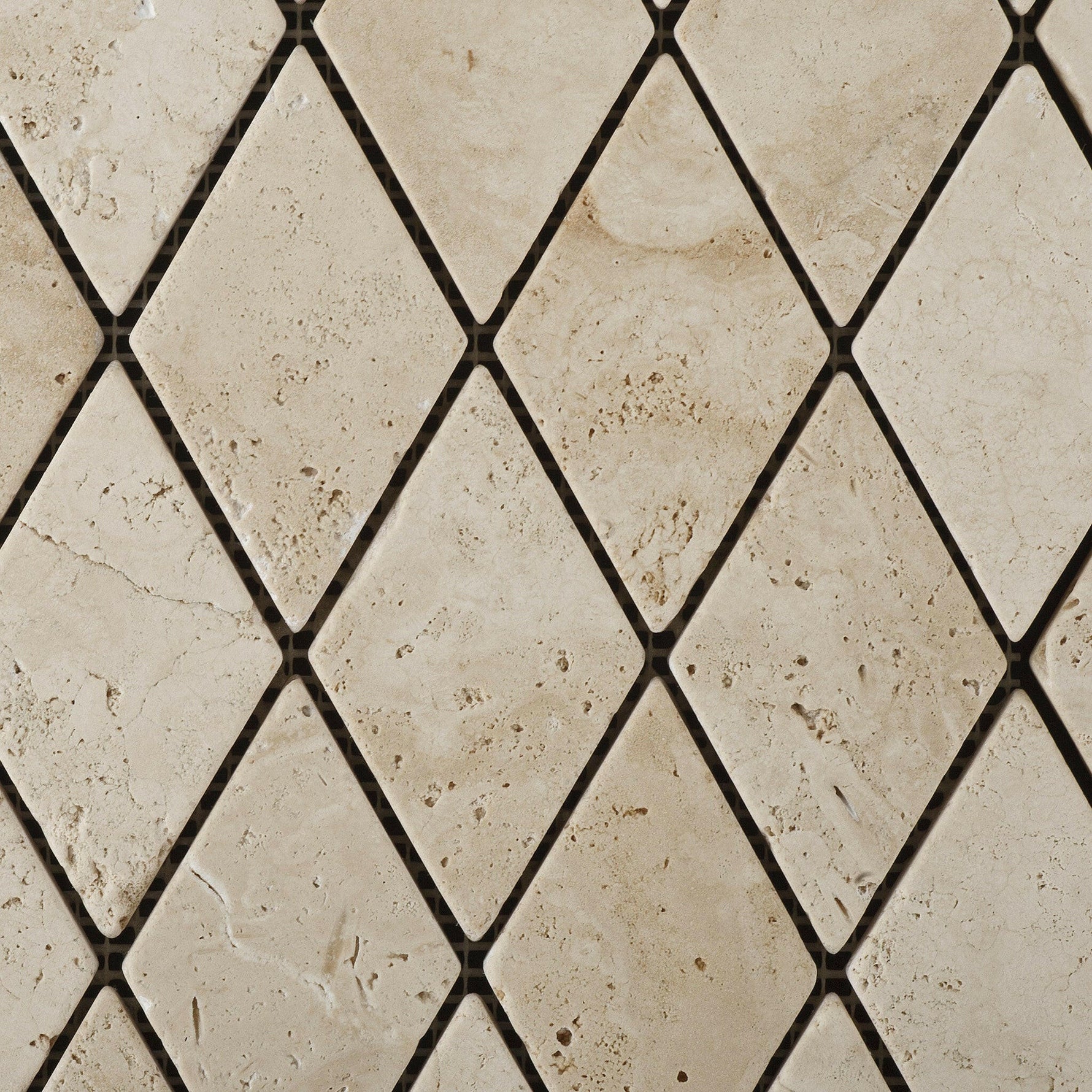 Ivory Travertine 2x4 Tumbled Diamond Mosaic Tile Ivory Travertine 2x4 Tumbled Diamond Mosaic Tile - American Tile Depot