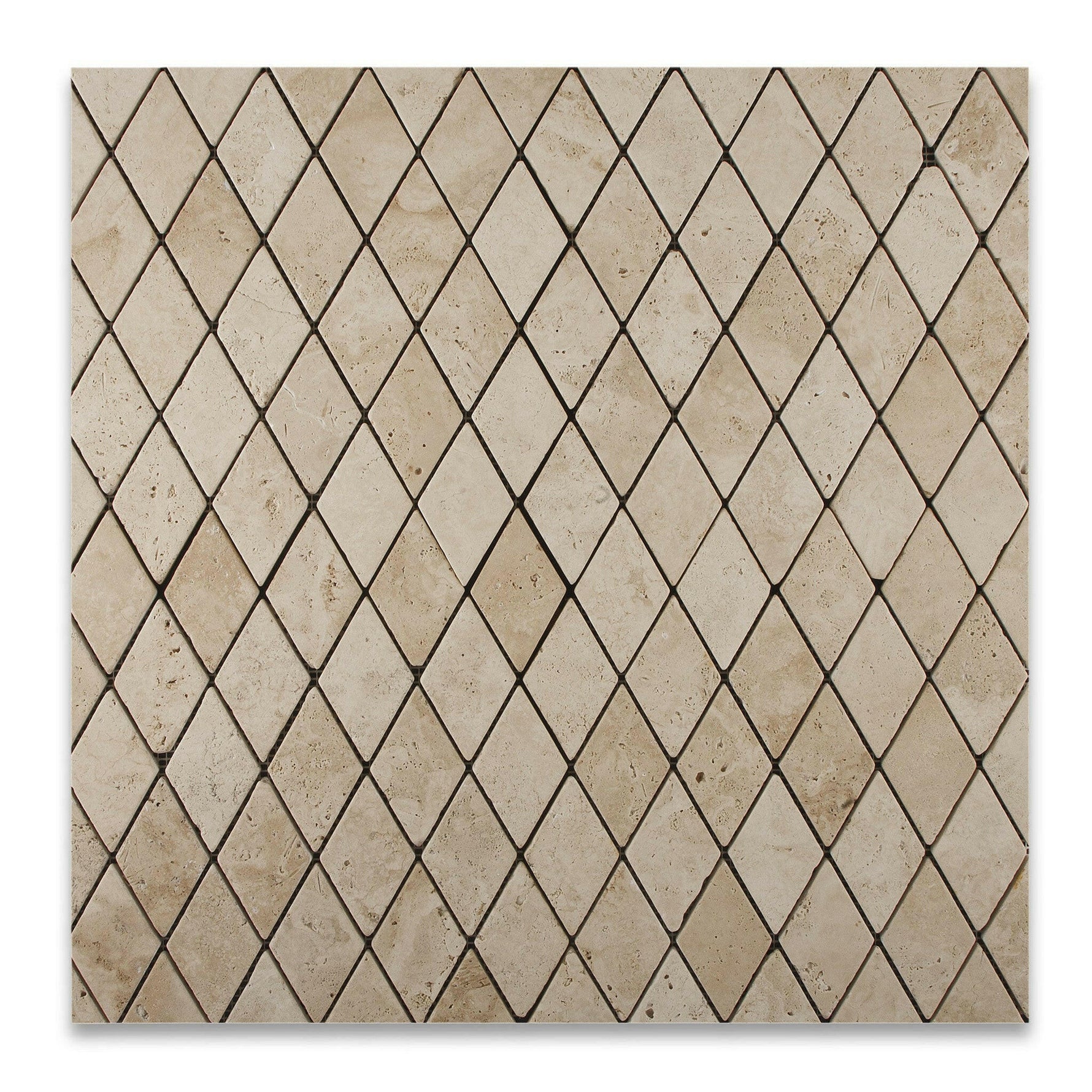 Ivory Travertine 2x4 Tumbled Diamond Mosaic Tile Ivory Travertine 2x4 Tumbled Diamond Mosaic Tile - American Tile Depot