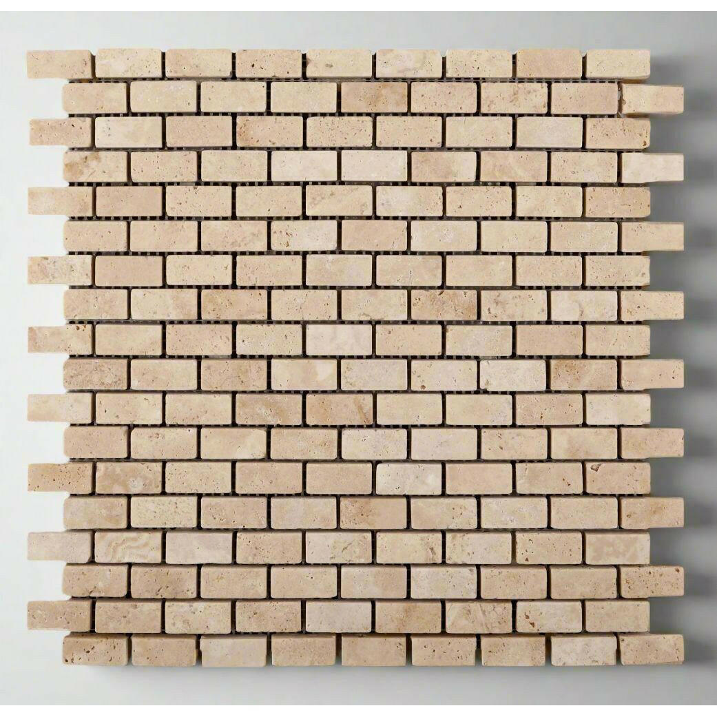 Ivory Travertine Baby Brick Tumbled Mosaic Tile Ivory Travertine Baby Brick Tumbled Mosaic Tile - American Tile Depot