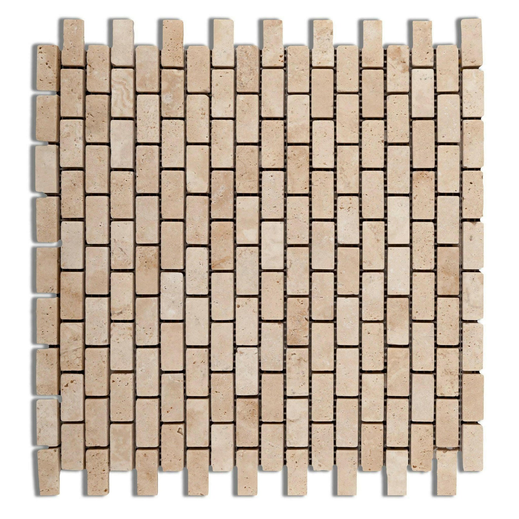 Ivory Travertine Baby Brick Tumbled Mosaic Tile Ivory Travertine Baby Brick Tumbled Mosaic Tile - American Tile Depot