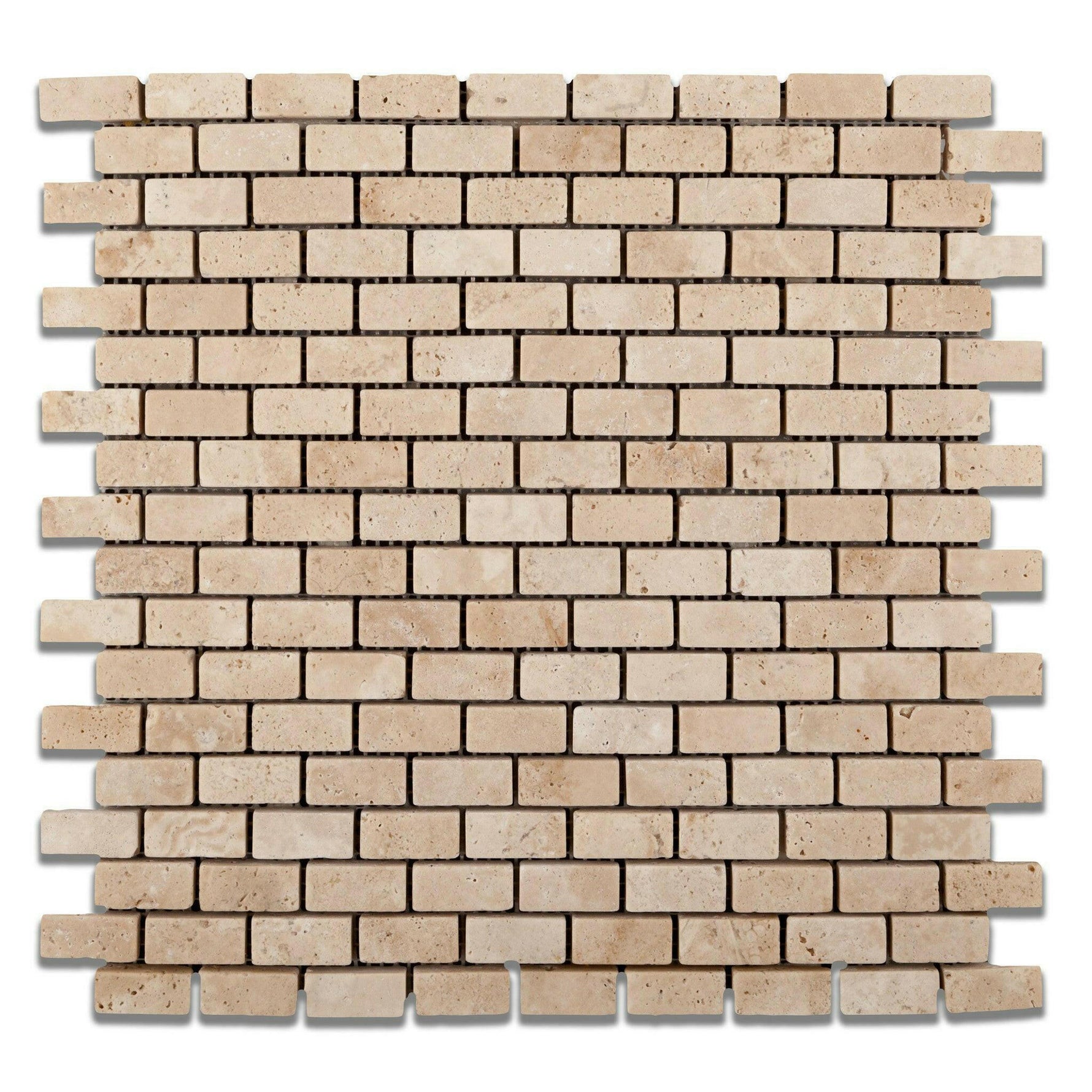 Ivory Travertine Baby Brick Tumbled Mosaic Tile Ivory Travertine Baby Brick Tumbled Mosaic Tile - American Tile Depot