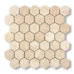 Ivory Travertine Filled & Honed 2" Hexagon Mosaic Tile - American Tile Depot
