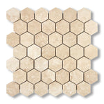 Ivory Travertine Filled & Honed 2" Hexagon Mosaic Tile - American Tile Depot