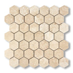 Ivory Travertine Filled & Honed 2" Hexagon Mosaic Tile - American Tile Depot