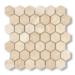 Ivory Travertine Filled & Honed 2" Hexagon Mosaic Tile - American Tile Depot