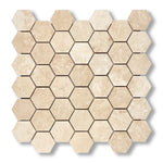 Ivory Travertine Filled & Honed 2" Hexagon Mosaic Tile - American Tile Depot