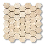 Ivory Travertine Filled & Honed 2" Hexagon Mosaic Tile - American Tile Depot