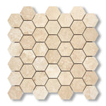 Ivory Travertine Filled & Honed 2" Hexagon Mosaic Tile - American Tile Depot