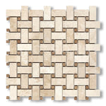 Ivory Travertine Filled & Honed Basketweave Mosaic Tile w/ Noce Dots - American Tile Depot