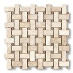 Ivory Travertine Filled & Honed Basketweave Mosaic Tile w/ Noce Dots - American Tile Depot