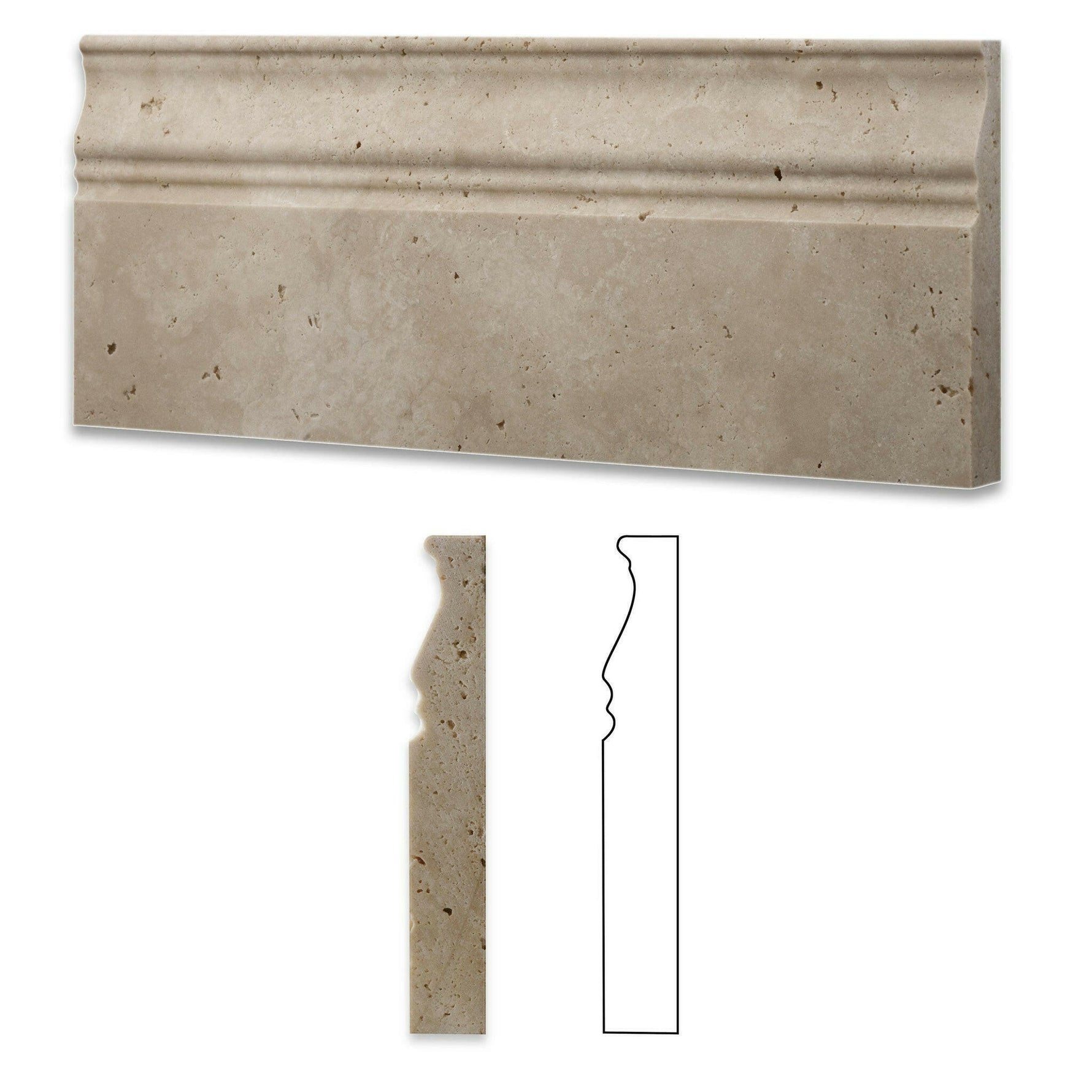 Ivory Travertine Honed 5x12 Baseboard Trim Molding Ivory Travertine Honed 5x12 Baseboard Trim Molding - American Tile Depot