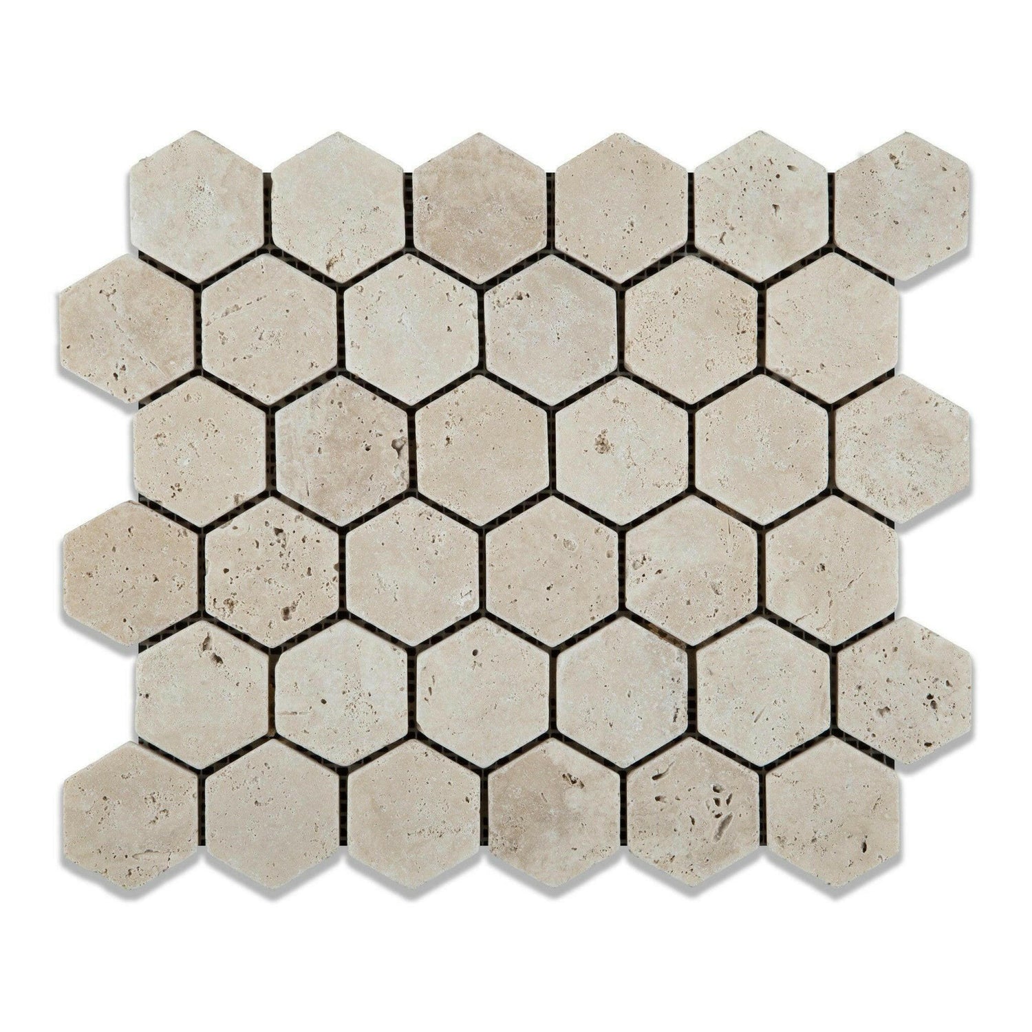 Ivory Travertine Tumbled 2" Hexagon Mosaic Tile Ivory Travertine Tumbled 2" Hexagon Mosaic Tile - American Tile Depot