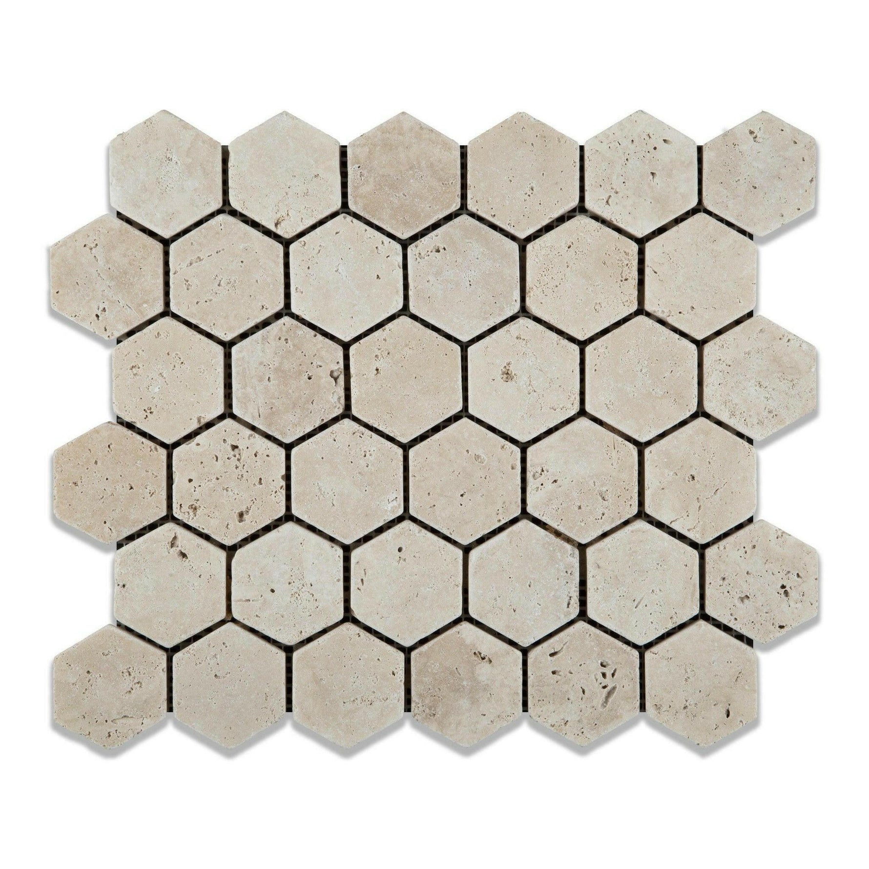 Ivory Travertine Tumbled 2" Hexagon Mosaic Tile Ivory Travertine Tumbled 2" Hexagon Mosaic Tile - American Tile Depot