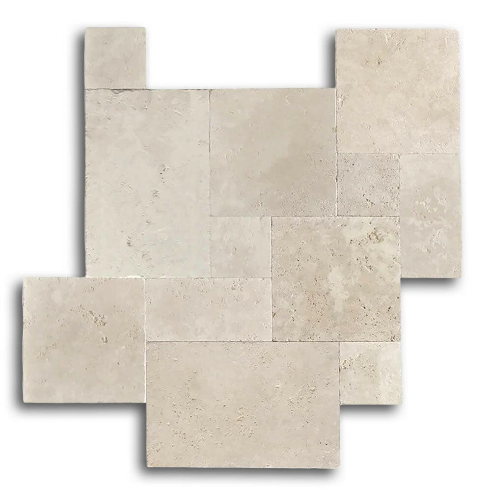 Ivory Travertine Tumbled French Pattern Tile Ivory Travertine Tumbled French Pattern Tile - American Tile Depot