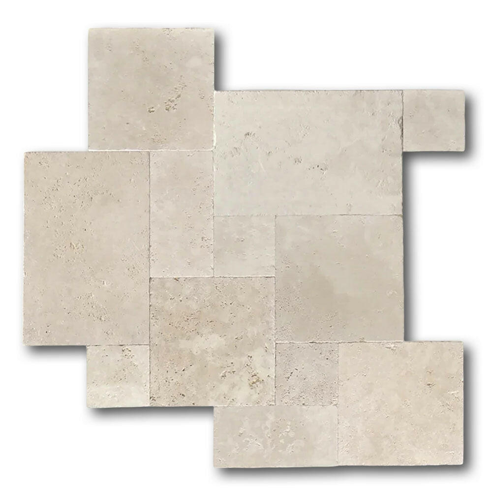 Ivory Travertine Tumbled French Pattern Tile Ivory Travertine Tumbled French Pattern Tile - American Tile Depot