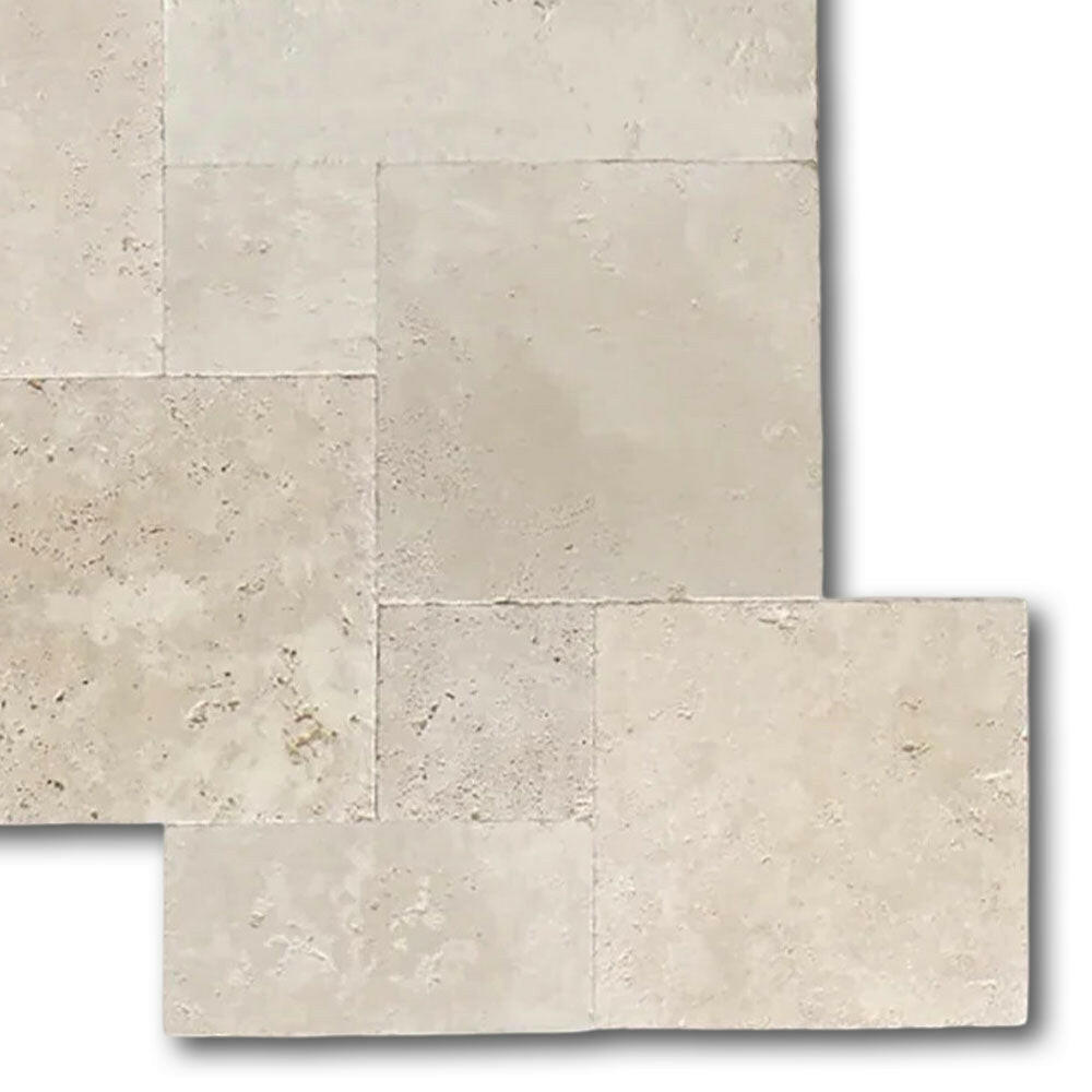 Ivory Travertine Tumbled French Pattern Tile Ivory Travertine Tumbled French Pattern Tile - American Tile Depot
