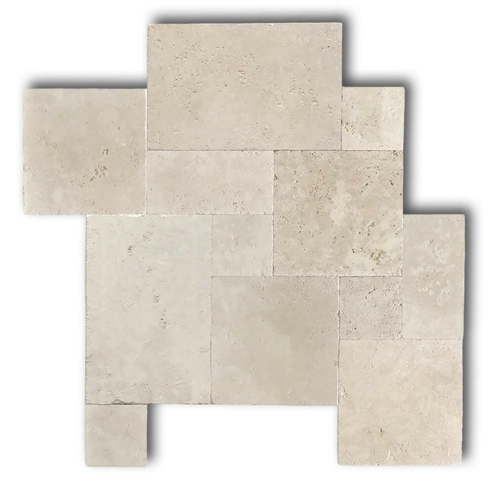Ivory Travertine Tumbled French Pattern Tile Ivory Travertine Tumbled French Pattern Tile - American Tile Depot