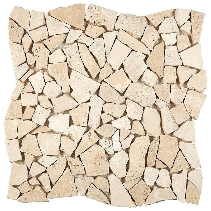 Ivory Travertine Tumbled Paledian (Random Broken) Mosaic Tile Ivory Travertine Tumbled Paledian (Random Broken) Mosaic Tile - American Tile Depot