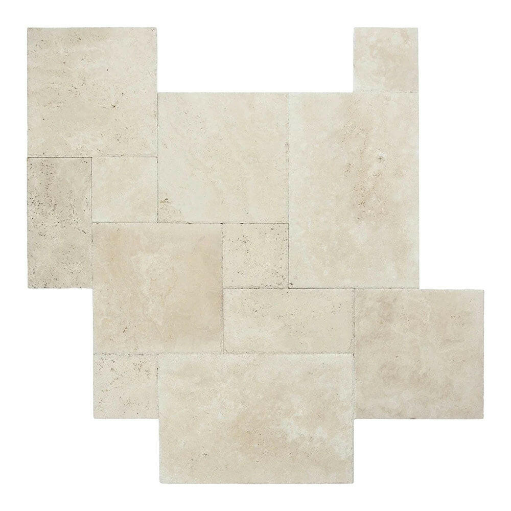 Ivory Travertine Unfilled, Brushed & Chiseled French Pattern Tile Ivory Travertine Unfilled, Brushed & Chiseled French Pattern Tile - American Tile Depot
