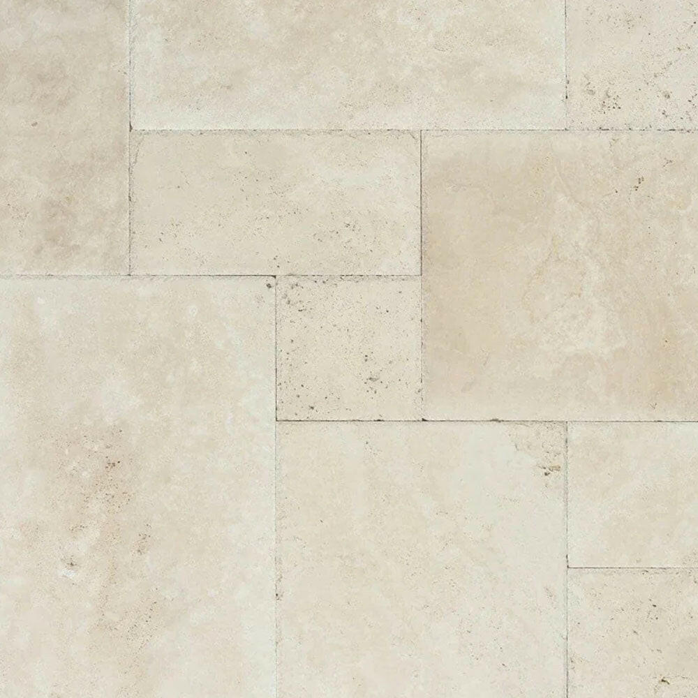 Ivory Travertine Unfilled, Brushed & Chiseled French Pattern Tile Ivory Travertine Unfilled, Brushed & Chiseled French Pattern Tile - American Tile Depot