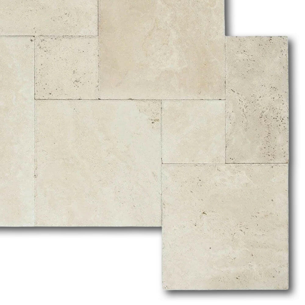 Ivory Travertine Unfilled, Brushed & Chiseled French Pattern Tile Ivory Travertine Unfilled, Brushed & Chiseled French Pattern Tile - American Tile Depot