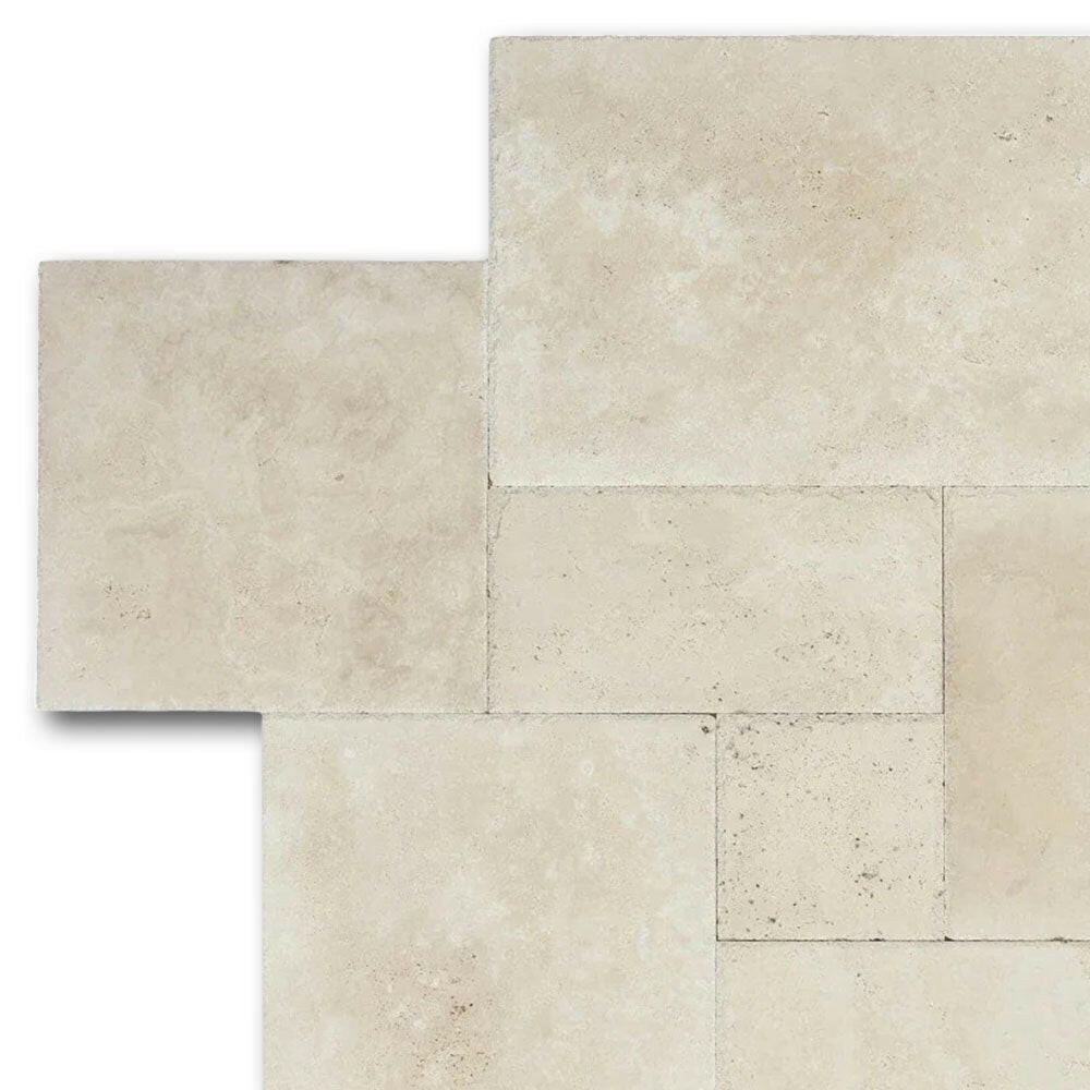 Ivory Travertine Unfilled, Brushed & Chiseled French Pattern Tile Ivory Travertine Unfilled, Brushed & Chiseled French Pattern Tile - American Tile Depot