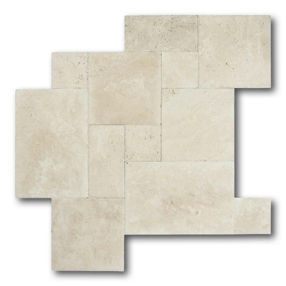 Ivory Travertine Unfilled, Brushed & Chiseled French Pattern Tile Ivory Travertine Unfilled, Brushed & Chiseled French Pattern Tile - American Tile Depot