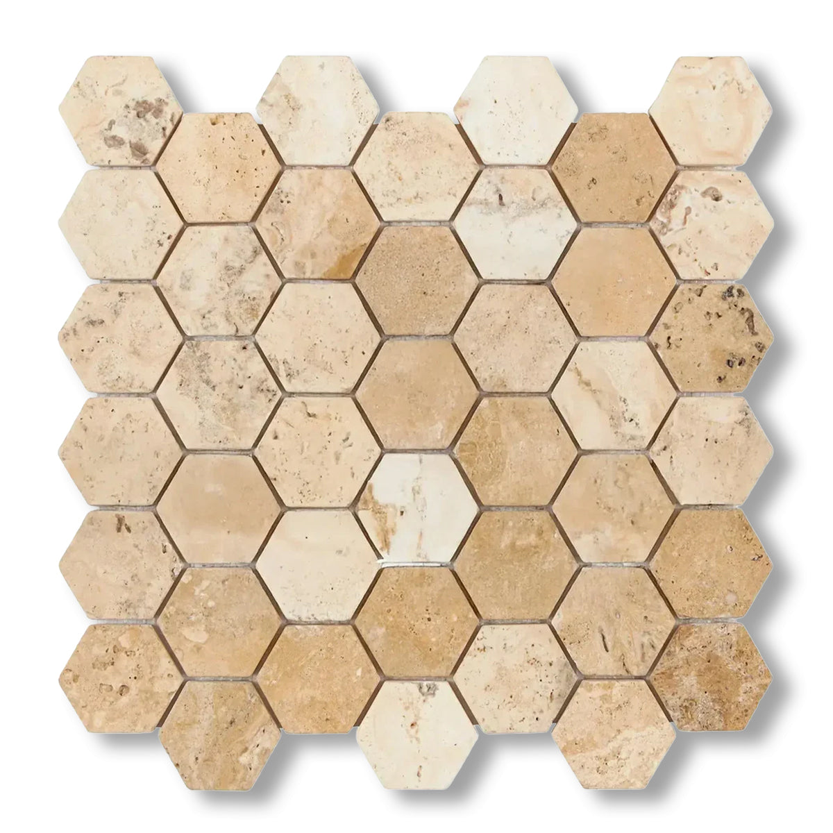 Latravonya Travertine Filled & Honed 2" Hexagon Mosaic Tile - American Tile Depot