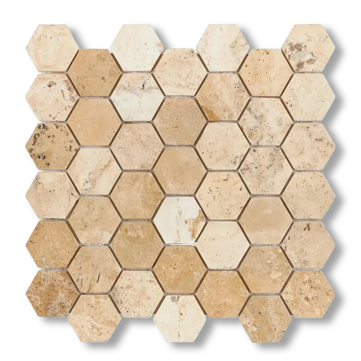 Latravonya Travertine Filled & Honed 2" Hexagon Mosaic Tile - American Tile Depot