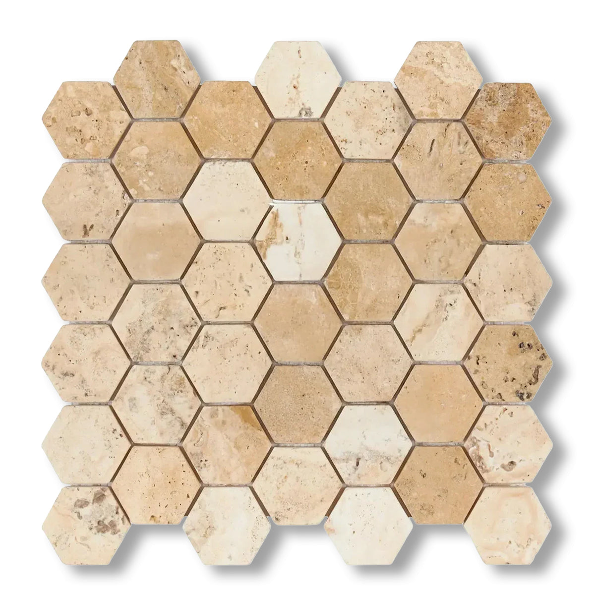 Latravonya Travertine Filled & Honed 2" Hexagon Mosaic Tile - American Tile Depot