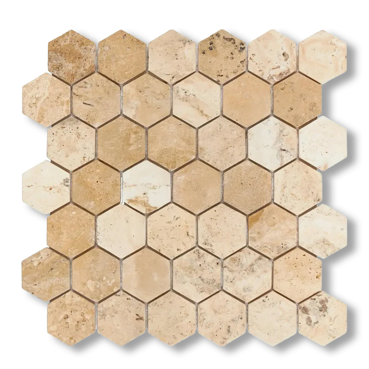 Latravonya Travertine Filled & Honed 2" Hexagon Mosaic Tile - American Tile Depot
