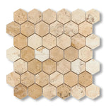 Latravonya Travertine Filled & Honed 2" Hexagon Mosaic Tile - American Tile Depot